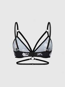 ROMWE Dark Gothic Skull Digital Print Triangle Bra And Thong Lingerie Set - Black - View 5