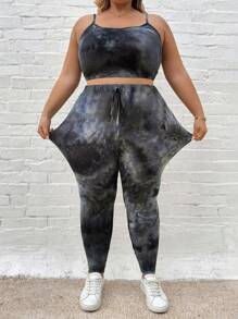 SHEIN CURVE+ 2 Pieces/Set Of Tie Dye Vest And Pants For Plus Size Women, Random Tie Dye Pattern, Random Tie Dye Two Pieces Set - Multicolor - View 6