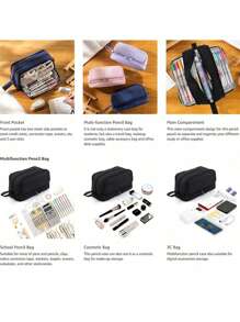 1 pieza Estuche de lápices grande, estuche de almacenamiento de gran capacidad, estuche para bolígrafos de varias capas de gran capacidad, organizador de escritorio, bolsa para marcadores y bolígrafos para la escuela secundaria, la oficina, la universidad, chicas y chicos que vuelven a la escuela (Varios colores disponibles), Vuelta a la escuela, Útiles escolares