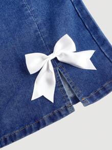 SHEIN MOD Damen bequemer, figurbetonter Minirock aus Jeans mit mittlerer Taille, blau - Dunkle Waschung - Übersicht 3