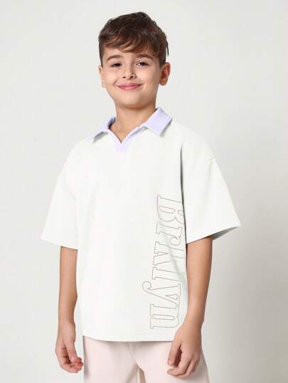 SUMWON 青年超大号 Polo 衫，侧面文字印花，都市街头风格休闲运动学院风，非常适合春夏返校时尚