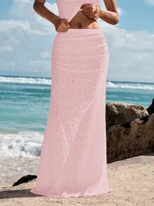 Opulessa Solid Color Knitted Mermaid Bodycon Skirt For Women - Pink - View 5