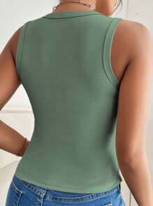SHEIN VCAY Plus Size Solid Ribbed Tight Fitted Tank Top, For Summer - Mint Green - View 2