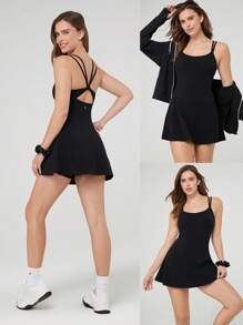 GLOWMODE FeatherFit™-Air Peekaboo Knotted Y Back V Neck Peekaboo Dress With Built-In Shorts Low Impact Yoga Daily Removable Cups Spring Summer