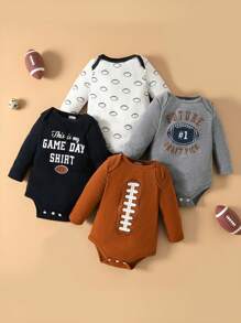 SHEIN 4pcs/Set Baby Boy Casual Baseball Print Long Sleeve Bodysuits - Multicolor - View 8