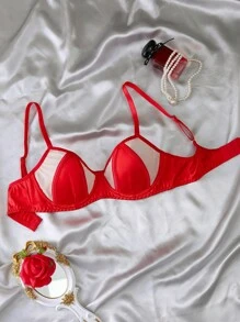 بدية نسائية بألوان متناقضة مميزة للاستخدام في عيد الحب ذات تصميم مثير وأنيق مدعومة بسلك للدعم - الأحمر - مشاهدة 1