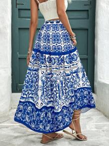 Vivid Eden Váy dài ngày lễ mùa hè, váy dài in họa tiết ngày lễ bohemian rộng rãi co giãn cho nữ, du mục BOHO, quần short bãi biển mùa hè ngày lễ, váy trở lại trường, váy rất đơn giản, váy công sở, váy Old Money, váy giáo viên, váy hẹn hò, váy xanh trắng, váy tiệc trà chiều bạn thân đi chơi mùa cưới, váy lễ hội âm nhạc đi chơi - Xanh và trắng - Xem 2