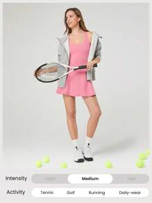 GLOWMODE Rochie mini FeatherFit™-Air Peekaboo, cu pantaloni scurți încorporați, decolteu pătrat de buzunar, anti-alunecare, încrucișat, susținere ușoară, impact redus, uscare rapidă, eliminarea umidității