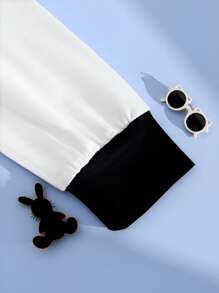 SHEIN Baby Boys Cartoon Puppy Print Color Block Rib Crew Neck Long Sleeve T-Shirt And Pants Casual Suit, Spring/Autumn