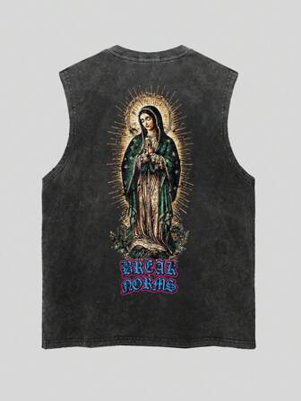 Goth Camiseta de tirantes casual con estampado de la Virgen María para hombres