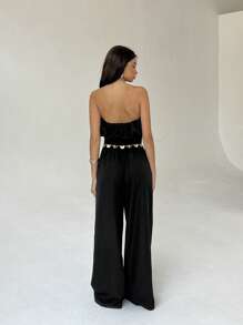 Aloruh New Stylish Ruched Bust Decor Jumpsuit With Palazzo Pants - Black - View 2