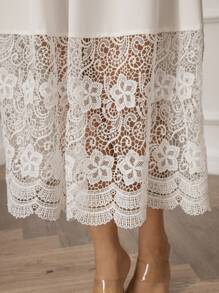 KURAYIA Plus Size Women Lace Patched A-Line Midi Skirt, Spring/Summer - White - View 7