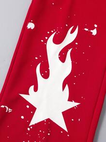 SHEIN 2pcs Teen Boys Black Print Fashion Short Sleeve T-Shirt And Khaki Print Casual Long Pants Set - Red - View 7