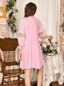 Côtesoire Camisón holgado y largo de mujer con elegante encaje francés - Rosa - Ver 2