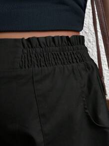 SHEIN Maternity Solid Color Elastic Waist Pockets Loose Casual Shorts - Black - View 8