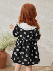 Blossori Baby Mädchen Schwarzes Blümchen Kleid mit gerüschtem Kragen, Frühling/Sommer