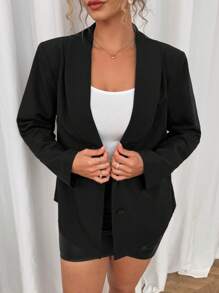 Vionelle Plus Size Women's Business Casual Solid Color Shawl Neck Long Sleeve Shoulder Pad Blazer, Formal Wear Graduation,Back To School,Teacher Outfits For Women Fall Cloth For Women Autumn