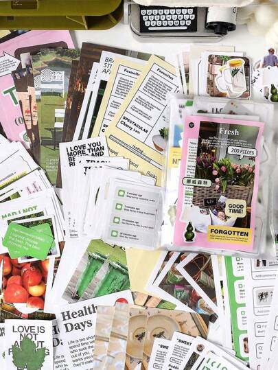 SHEIN Juego de 200 piezas/paquete de pegatinas para registro de la vida diaria para scrapbooking y diarios, material de collage de pegatinas de papel