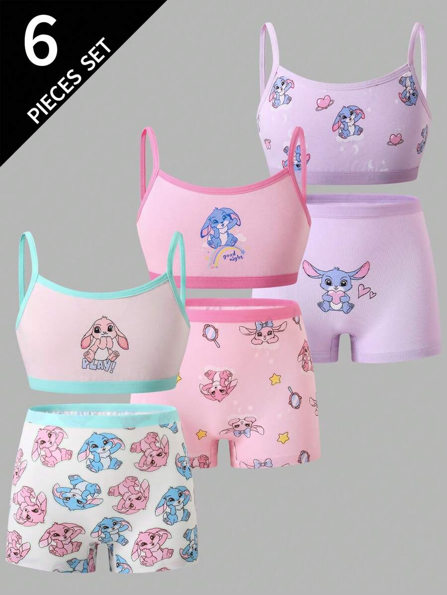 3 Sets Of Young Girl Cute Rabbit Print Cotton Underwear Set Back To School Fashion - Multicolor - View 1