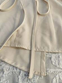 Franclia 不对称设计优雅女式圆领衬衫 - 杏色 - 查看 6