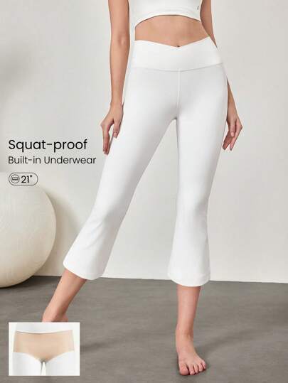 GLOWMODE 21 英寸 FeatherFit™ Flex 交叉腰运动喇叭紧身裤，内置防下蹲内衣，低冲击瑜伽工作室普拉提日常休闲装