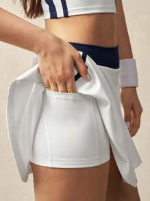 VARSITIE 女士夏季字母印花短款背心和迷你裙运动套装 - 白色 - 查看 5