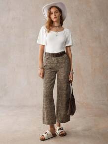 SHEIN LUNE Summer White Ruffled Puff Sleeve Form-Fitting T-Shirt, Western Rustic Romantic Vacation Topwear - White - View 4