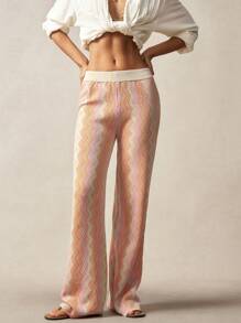Bohemela Dames vakantie casual contrasterende visgraat gebreide broek