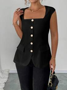 Elenzga Blazer elegante sin mangas delgado para uso de oficina en talla grande para mujeres