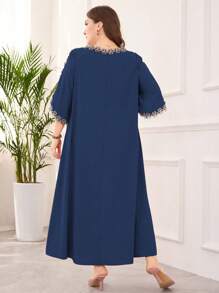 Lacomfia Elegant Embroidered Applique Plus Size Long Dress