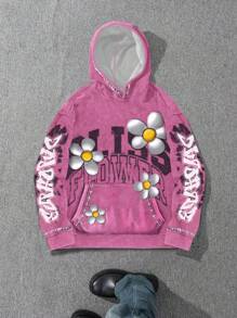 Manfinity Roghcode Men's Hooded Sweatshirt, Simple & Fashionable, Suitable For Summer - Pink - View 1