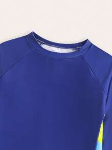 New Fashionable Tween Boys' Letter Print Rash Guard And Shorts Swimwear Set - Multicolor - View 3