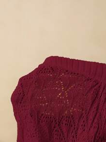 Poéselle Women's Casual Solid Color Front Button Knitted Vest, Summer - Burgundy - View 7