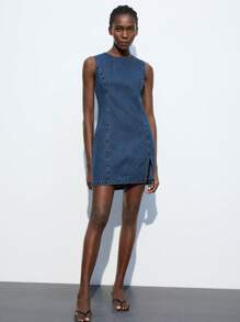 Maija Vestido corto de mezclilla casual para mujer, estilo ajustado sin mangas tipo ajustado, adecuado para uso casual de negocios y oficina