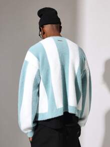 SUMWON Luxury Fuzzy Winter Color Block Knit Cardigan Button Front Soft Cozy Warm Holiday Season Fashion Essential Knitwear Sweater