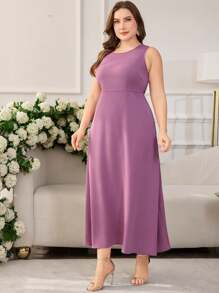 Modelyn Plus Size 2pcs/Set Elegant Rhinestone Collar Floral Print Outfit - Purple - View 5