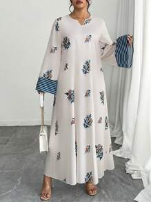 Al Najma Plus Size Women Arabic Print Long Sleeve Dress, Modest - Multicolor - View 6