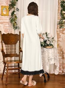 Côtesoire 奢华优雅 3D 花卉蕾丝边宽松女式睡裙 - 白色 - 查看 2