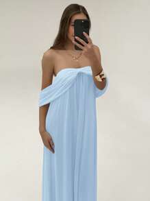 Aloruh Vestido plisado de hombros descubiertos de unicolor, elegante