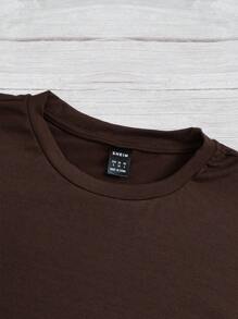 SHEIN LUNE Áo thun nữ tay ngắn cổ tròn in hình báo đốm, ngựa vằn và trái tim, dáng rộng, thích hợp cho mùa thu/đông, màu nâu, phù hợp để đi chơi, mặc thường ngày. - màu nâu - Xem 4