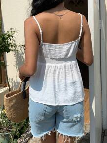 SHEIN EZwear 女士白色纽扣设计蕾丝吊带背心 - 白色 - 查看 2