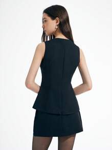 Aveloria Affinna Elegante vestido de dos piezas de cuello redondo sin mangas, cintura baja y diseño hueco con decoración floral de lentejuelas en estilo retro para mujeres