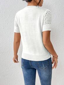 EMERY ROSE Women's Round-Neck Solid Color Short-Sleeved Knitted Top For Summer For New Year Clothes - White - View 2