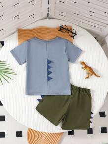 SHEIN 2pcs Young Boys Sets,Grey Crew Neck Dinosaur Print Embossed Short ...