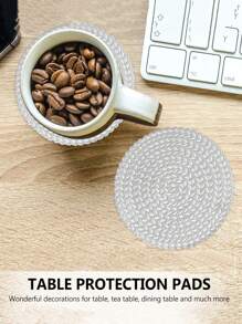 SHEIN 12pcs/Set Silvery Wheat Placemat 15inch Round, PVC Material 3.94inch Round Hollow Cup Coaster, Washable, Easy To Clean, Wipe, Anti-Slip, Heat Resistant, For Room Decor, Dining Tabl