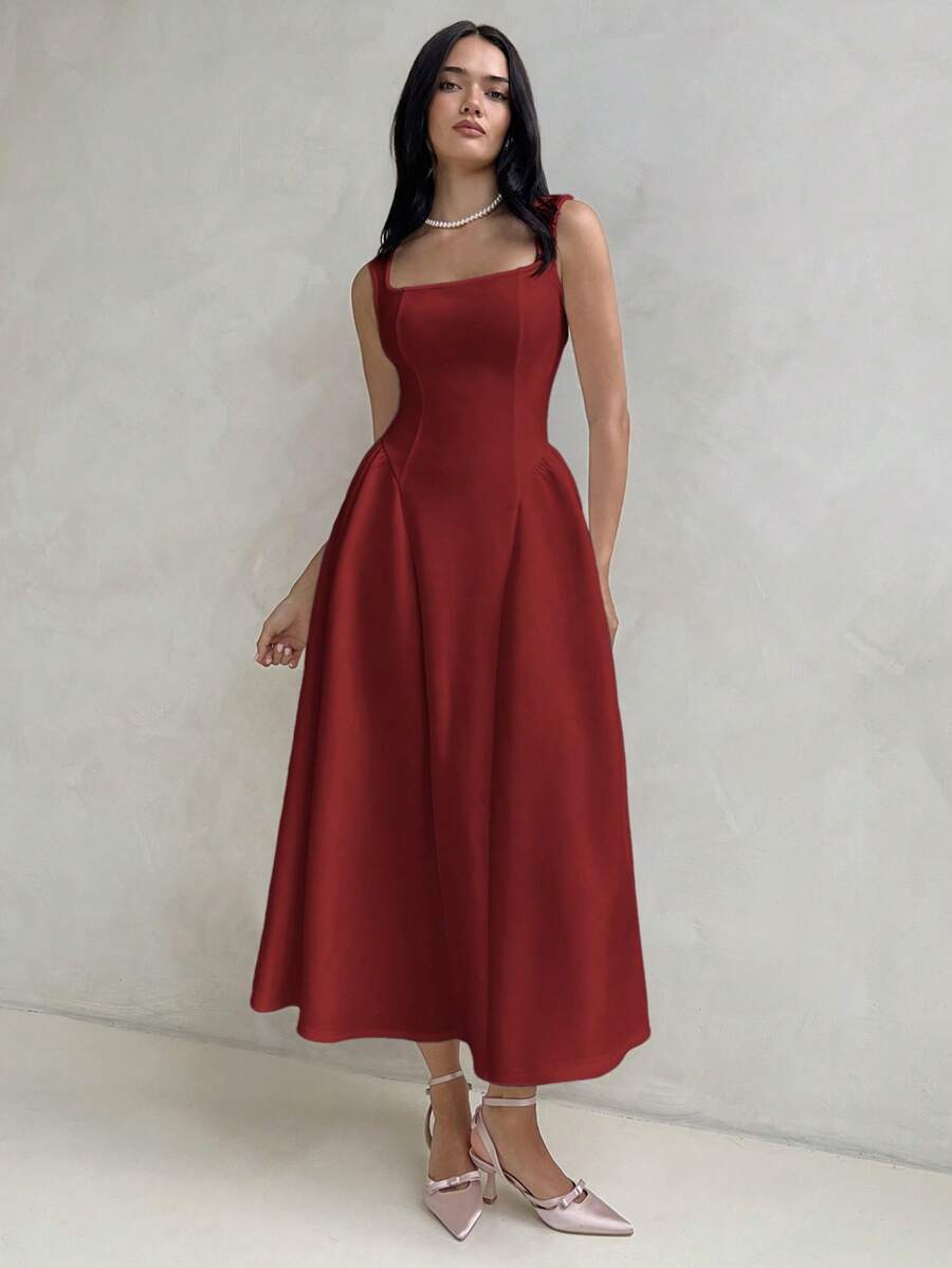 Aloruh 女士优雅白色喇叭形 A 字形荷叶边领紧身荷叶边中长连衣裙