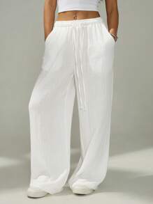 SHEIN PETITE Pantaloni larghi casual sciolti da donna in colore unito