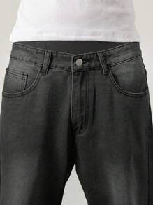 Manfinity Hypemode Pantalones vaqueros de hombre con bolsillos sesgados y pierna ancha con ajuste holgado