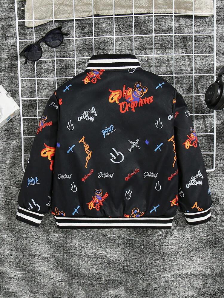 Boys' Casual Comfortable Graffiti Printed Fleece Jacket