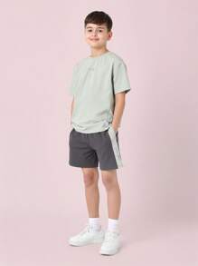 SUMWON 青年运动撞色两件套休闲夏季春季短袖T恤和短裤搭配运动休闲装街头风格日常穿着